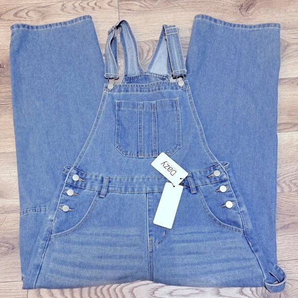 Dazy Womens Wide Leg Denim Bib Overalls Size L Blue Jean Farmcore Garden Faded - Picture 14 of 15